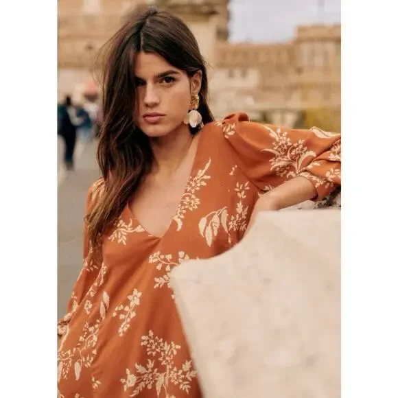 Sezane Floral Jumpsuit in Rust and Cream - Picture 3 of 10